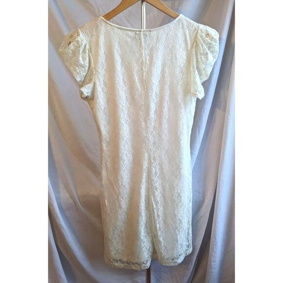 BCX DRESS Ivory Lace Sheath Bodycon Mini Dress w/ Short Puff Sleeves Size M - Picture 7 of 7
